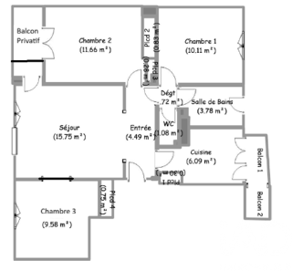  Appartement � vendre 4 pi�ces 65 m�