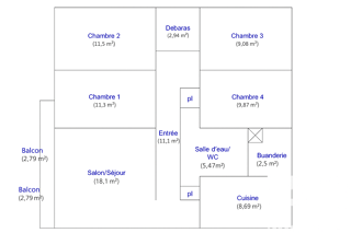  Appartement � vendre 5 pi�ces 91 m�
