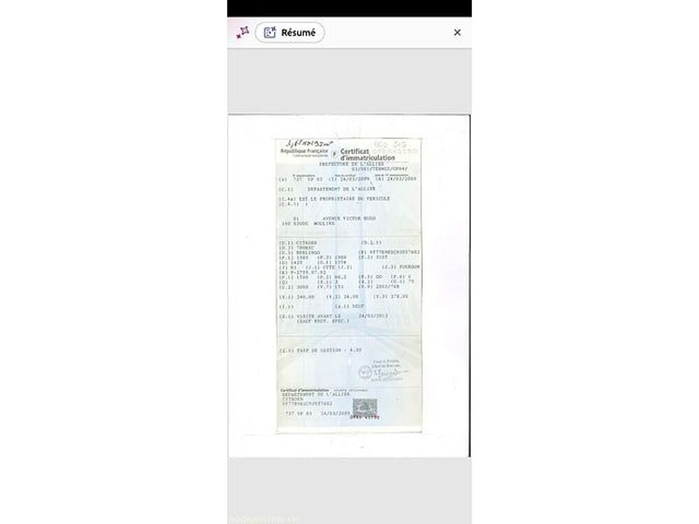 Berlingo VF77B9HXC9J057602 occasion 93100 Moulins