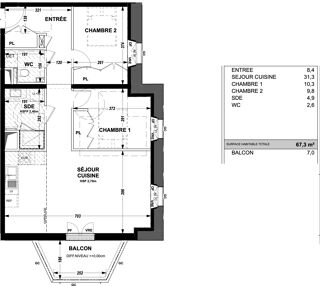  Appartement à vendre 3 pièces 67 m²
