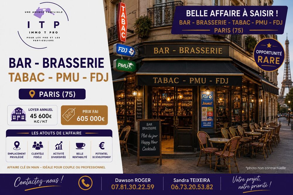   BEAU BAR RESTAURANT DANS UN QUARTIER TRÈS CONNU DU 5EME ARRONDI 