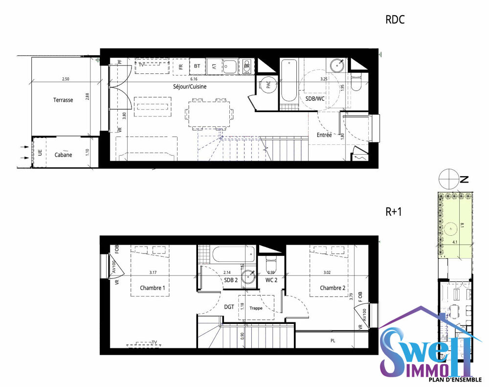 T3 duplex de 65,80m², terrasse, au coeur du village proche plag