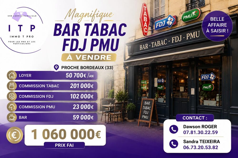   MAGNIFIQUE BAR TABAC FDJ PMU DANS LA PÉRIPHÉRIE DE BORDEAUX (3 