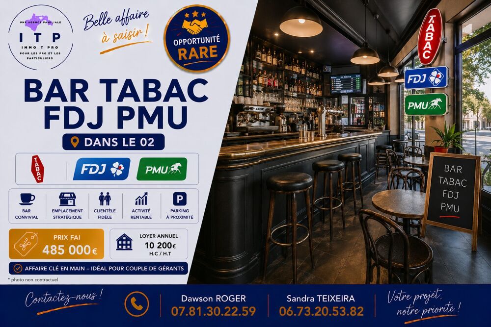   BEAU BAR TABAC FDJ PMU DANS UNE VILLE PROCHE DE SAINT-QUENTIN (0 