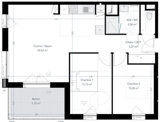  Appartement � vendre 3 pi�ces 62 m�