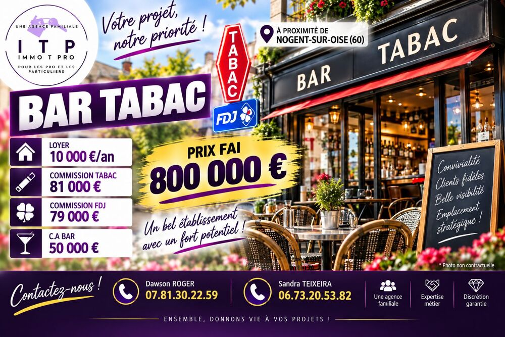   MAGNIFIQUE BAR TABAC FDJ DANS LA PÉRIPHÉRIE DE NOGENT SUR OISE 