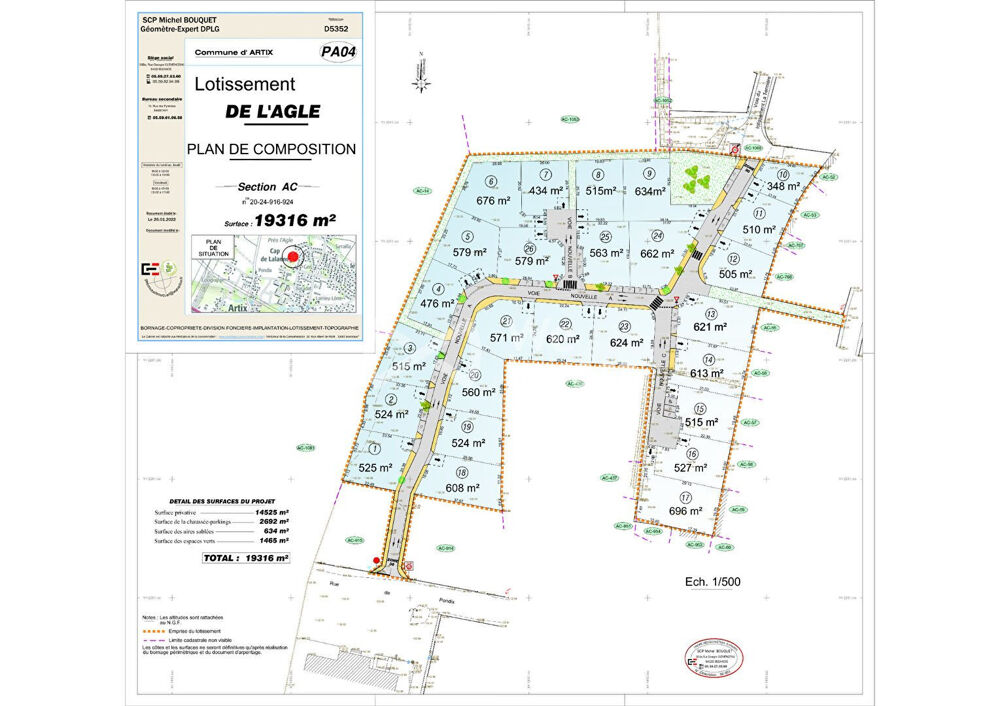   Très beau terrain 515 m2, Artix centre 