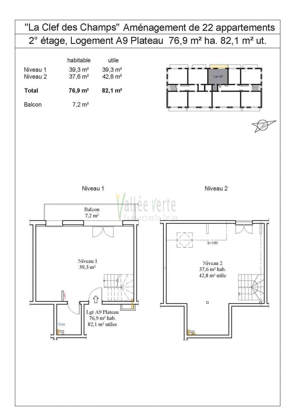 PLATEAU N°A9 T3 + BALCON - LA CLEF DES CHAMPS - HAUTEURS ST JEO