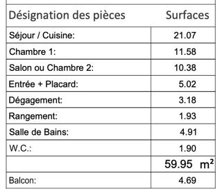  Appartement � vendre 3 pi�ces 60 m�