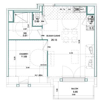  Appartement à vendre 2 pièces 44 m²