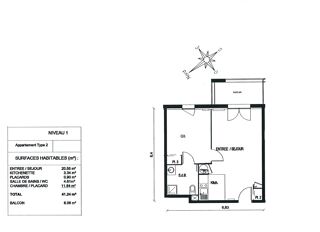  Appartement  vendre 2 pices 41 m