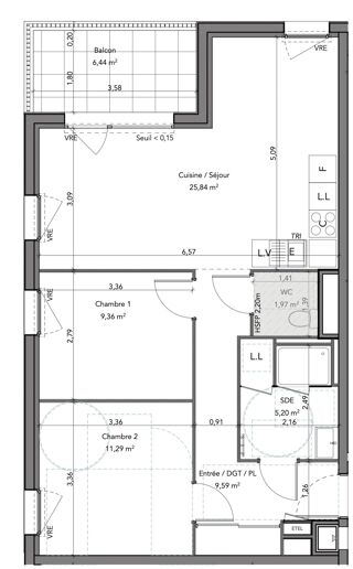  Appartement � vendre 3 pi�ces 63 m�