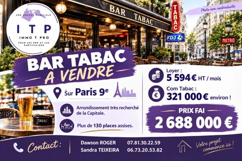 SUPERBE BAR TABAC PARISIEN 2688000 75009 Paris