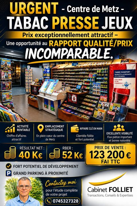 URGENT OPPORTUNITE RARE Fonds de commerce Tabc FDJ Presse 123200 57000 Metz