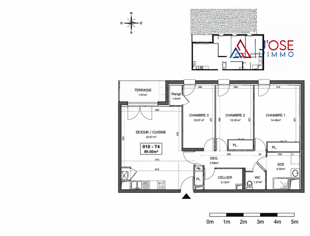 Vente Appartement Grand T3 de 89 m² avec jardin 70 m² – Tours Nord – T4 poss Tours