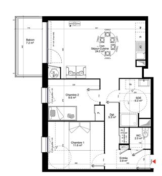  Appartement � vendre 3 pi�ces 63 m�