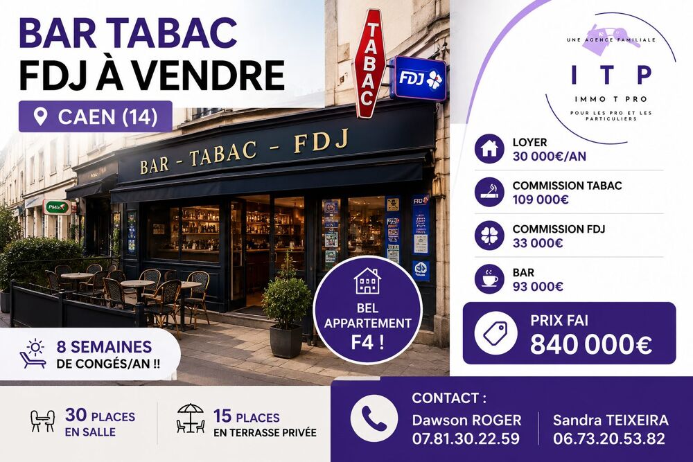   MAGNIFIQUE BAR TABAC FDJ DANS UNE JOLIE VILLE DU CALVADOS (14) 