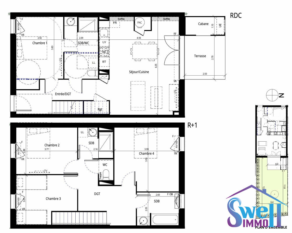 T5 duplex de 112,20m², terrasse, au coeur du village proche pla