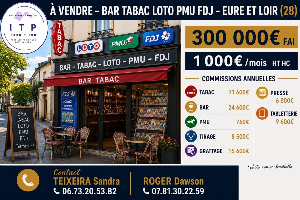   BEAU BAR TABAC FDJ PMU DANS LA PERIPHERIE DE CHARTRES (28) 