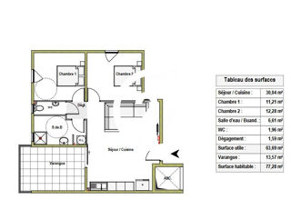  Appartement � vendre 3 pi�ces 64 m�