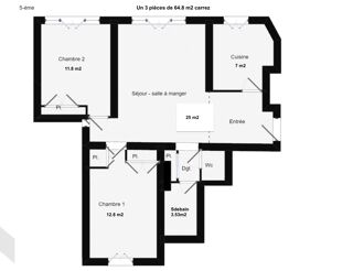  Appartement à vendre 3 pièces 65 m²