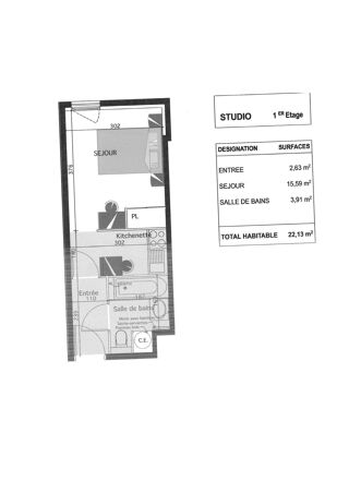  Appartement  vendre 1 pice 22 m