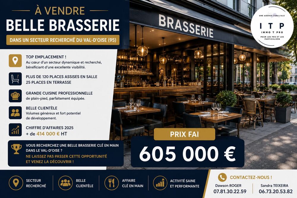   BELLE BRASSERIE DANS UNE SECTEUR RECHERCHÉE DU VAL D'OISE (95) 