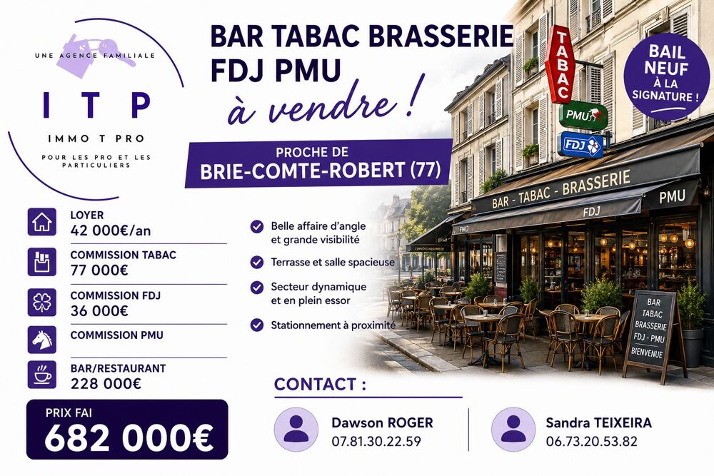   BEAU BAR BRASSERIE TABAC FDJ PMU DANS UNE BELLE VILLE DE SEINE E 