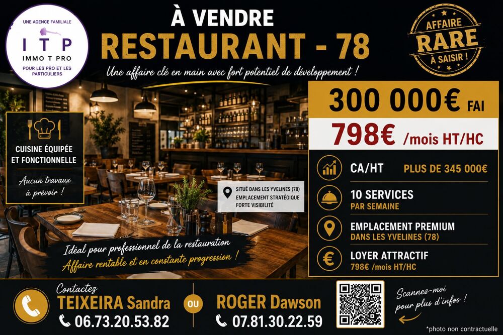   BEAU RESTAURANT TRADITIONNEL DANS UNE VILLE RECHERCHÉE DES YVEL 
