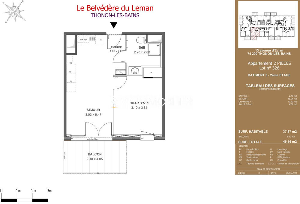 Location Appartement THONON- T2 meublé NEUF de 37.87m² à 880eur cc Thonon-les-bains