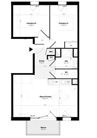  Appartement � vendre 3 pi�ces 65 m�