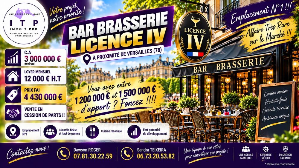   MAGNIFIQUE BAR BRASSERIE DANS UNE VILLE HUPPÉ DES YVELINES (78) 