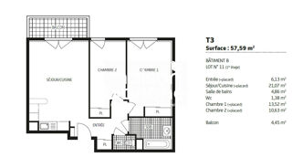  Appartement à vendre 3 pièces 58 m²