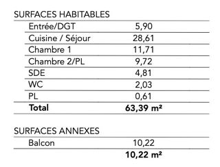  Appartement � vendre 3 pi�ces 63 m�