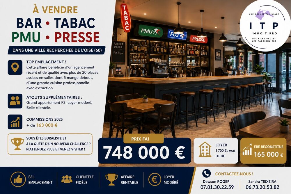   BEAU BAR TABAC DANS UNE VILLE RECHERCHEE DE L'OISE (60) 
