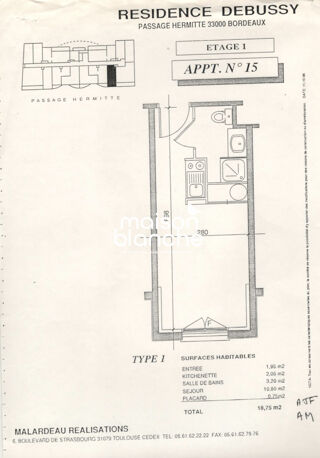  Appartement � vendre 1 pi�ce 19 m�