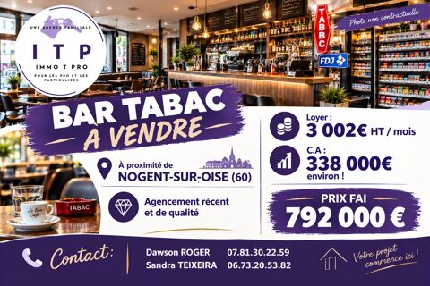 MAGNIFIQUE BAR TABAC FDJ PMU DANS UNE VILLE RECHERCHEE DE L'OISE 792000 60180 Nogent-sur-oise