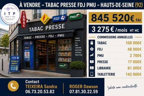 MAGNIFIQUE TABAC PRESSE FDJ PMU DANS UNE BELLE VILLE DES HAUTS D 845520 92100 Boulogne-billancourt