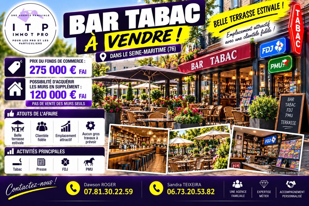   MURS ET FONDS BAR TABAC FDJ PMU DANS UNE VILLE DE SEINE MARITIME 