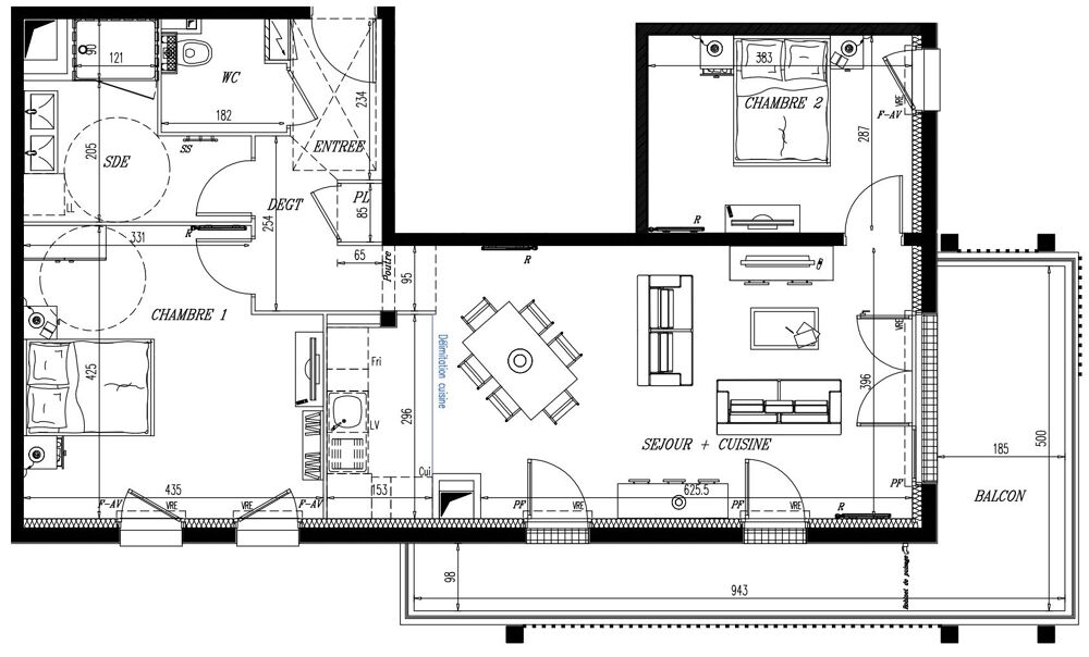 Superbe T3bis avec terrasse 16m2 triple expo