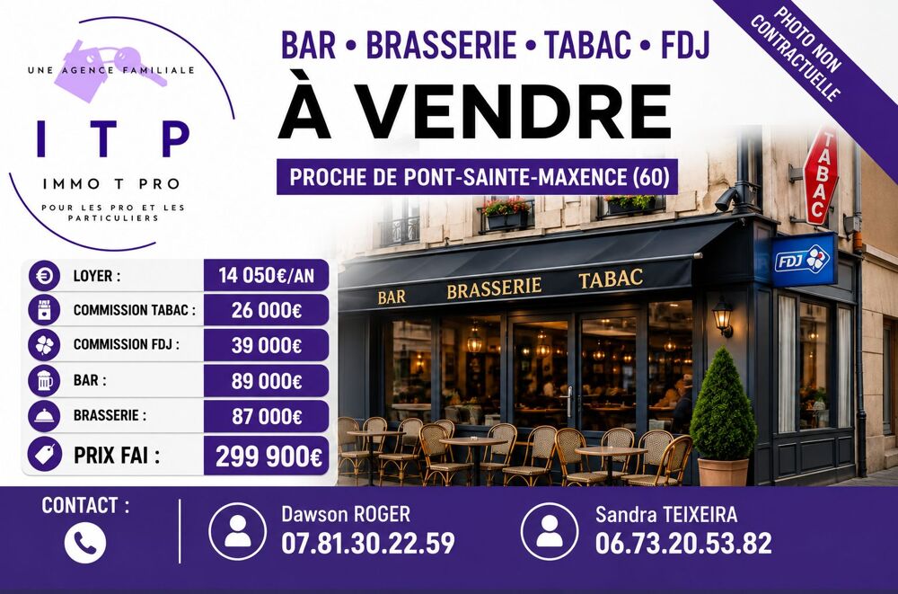   BEAU BAR TABAC BRASSERIE FDJ DANS LA PERIPHERIE DE PONT-SAINTE-M Compiègne