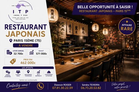 SUPERBE RESTAURANT JAPONAIS DANS LE 5EME ARRONDISSEMENT (75) 462000 75015 Paris