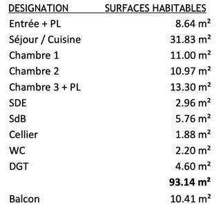  Appartement � vendre 4 pi�ces 93 m�