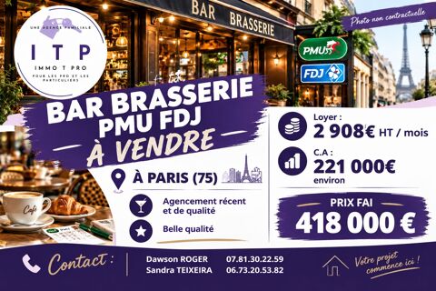 BEAU BAR FDJ PMU DANS UN BEL ARRONDISSEMENT DE PARIS (75) 418000 75018 Paris