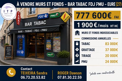 MAGNIFIQUE BAR TABAC FDJ PMU MURS ET FONDS PROCHE DES ANDELYS (2 777600 27700 Les andelys