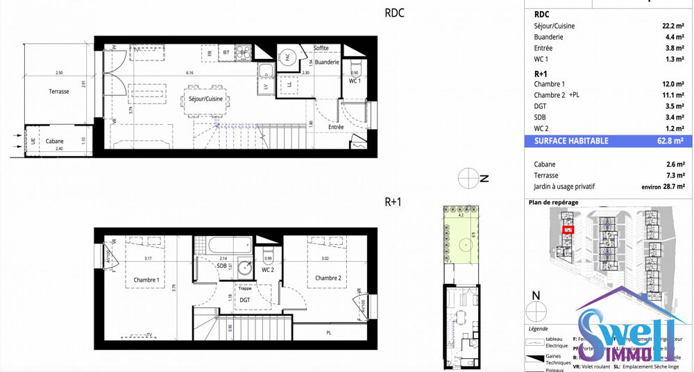 T3 duplex de 60,50m², terrasse, au coeur du village proche plag