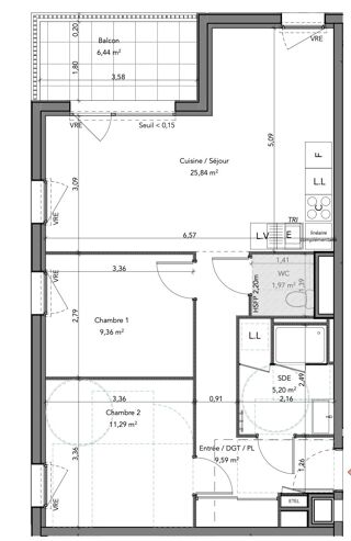  Appartement � vendre 3 pi�ces 63 m�