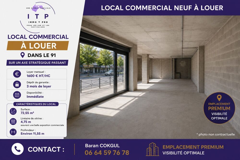   A LOUER - Local commercial de 72,55 m² - Axe passant (91) 