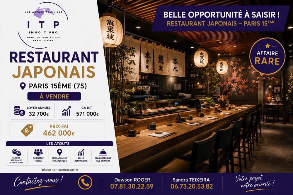   SUPERBE RESTAURANT JAPONAIS DANS LE 5EME ARRONDISSEMENT (75) 
