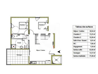  Appartement � vendre 3 pi�ces 64 m�